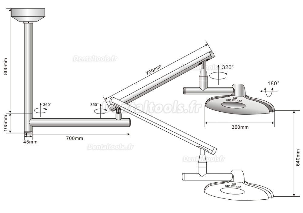 KWS KD-2012D-5 lampe scialytique dentaire LED 90W montage plafond
